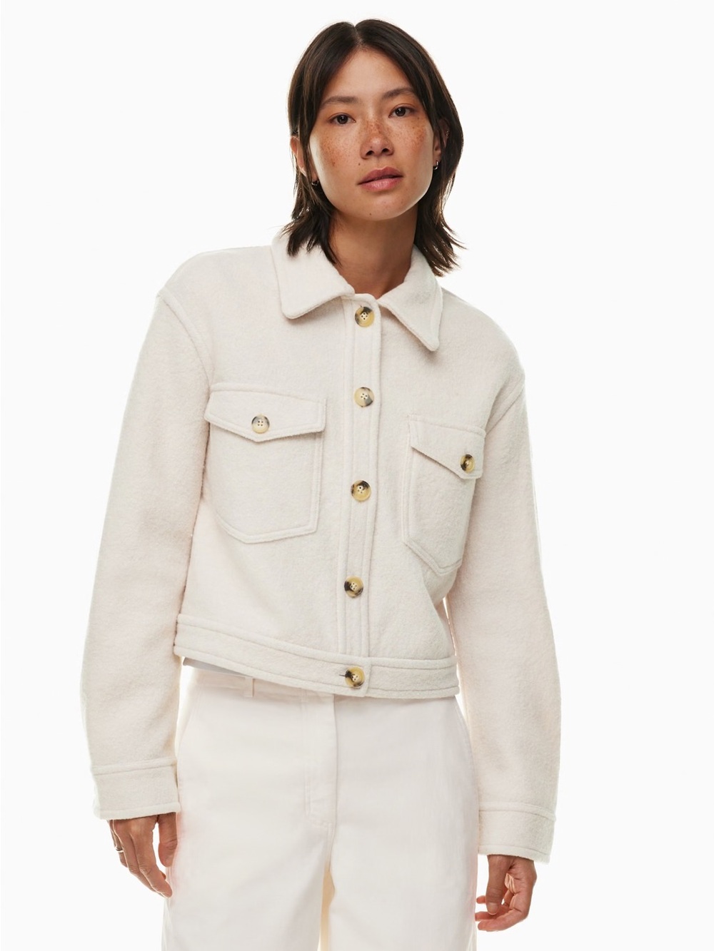 Atitzia Wilfred Free Ganna Cropped Shirt Jacket XXL New 100% Merino Wool Cream